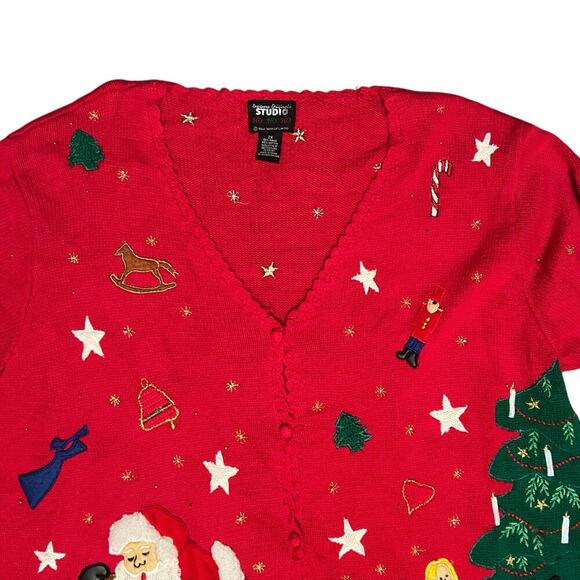 Vintage Designers Original Studio Red Christmas Cardigan Santa Doll 2X - Picture 3 of 10